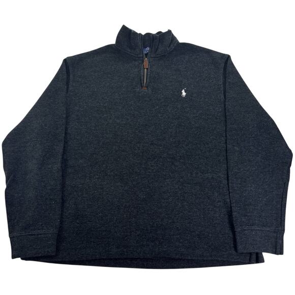 Polo Ralph Lauren Cotton 1/4 Zip Sweater Large XL Charcoal Pullover Sweatshirt - Picture 1 of 5